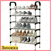 Полка органайзер для обуви на 6 ярусов Shoe Rack стойка стеллаж этажерка для хранения обуви черного цвета