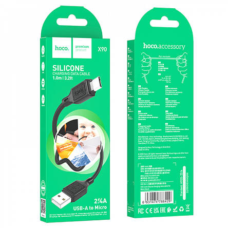Кабель Hoco X90 Cool silicone charging data cable for Micro Black, фото 3