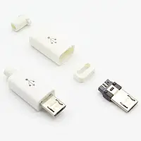 Штекер microUSB 5pin под пайку на кабель белый литой корпус