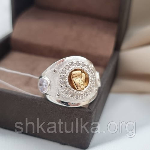 Перстень чоловічий зі срібла з позолотою та фіанітами спортивний Пояс чемпіона