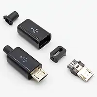 Штекер microUSB 5pin под пайку на черный литой корпус кабеля.