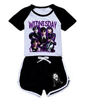 Дитячий підлітковий костюм футболка і шорти для дівчинки з Венсдей Wednesday Адамс, Foanja р.110-140, чорний