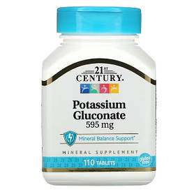 Глюконат калію 595 мг (Potassium Gluconate) 21st Century, 110 таблеток