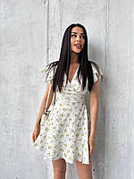 Цветочное муслиновое платье на запах с расклешенной юбкой с короткими рукавами (р. S-М) 66035293Q