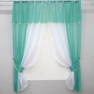 Кухонні штори (280х170см.) з ламбрекеном, на карниз 1-1,5м. Колір бірюзовий з білим. Код 090к 50-309