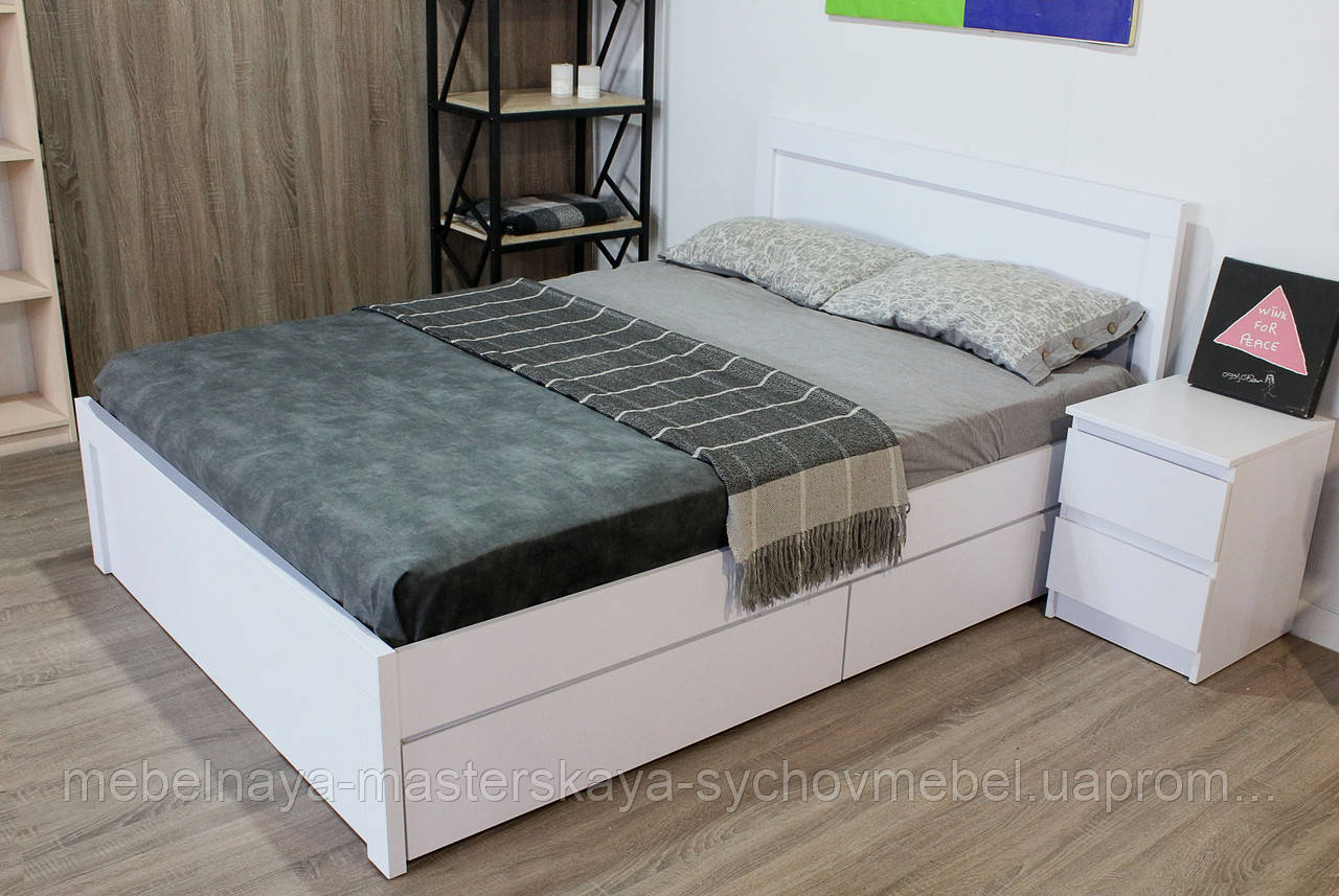 Двоспальне ліжко з шухлядками 140*200 Аргус в білому кольорі