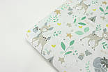 Тканина бязь "Бембы та  єноти " з мятними листочками на білом фоні № С-1909, фото 7