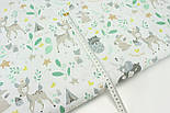 Тканина бязь "Бембы та  єноти " з мятними листочками на білом фоні № С-1909, фото 5