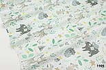 Тканина бязь "Бембы та  єноти " з мятними листочками на білом фоні № С-1909, фото 2