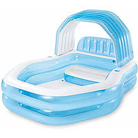 Детский надувной бассейн Intex 57186 Swim Center 229х191х135 см семейный с сидением и навесом для дома и дачи