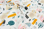 Бавовняна тканина "Звірята в лісі" на білому тлі No1427, фото 3