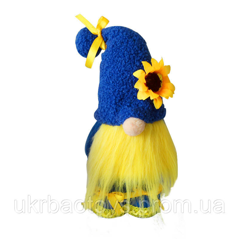 Игрушка Гном "Украинец" (сине-желтого цвета с подсолнухом на колпаке) 30 см. - фото 1 - id-p1865580597