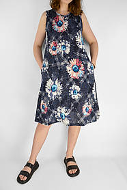Плаття без рукава жіноче літнє нижче коліна Сарафан із квітковим принтом у великих розмірах Темно-синій L