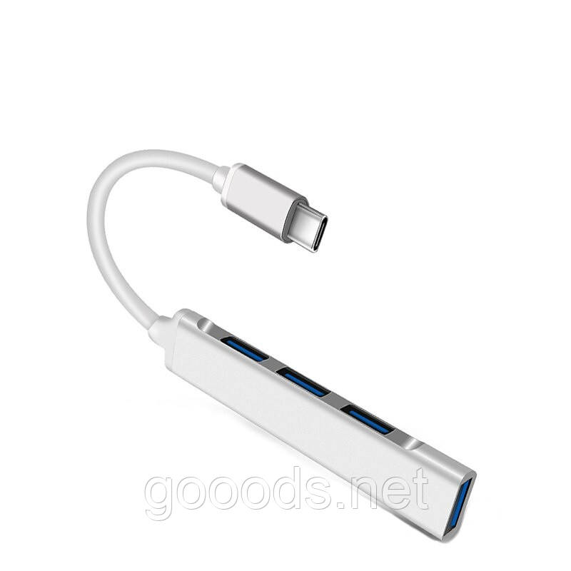 Компактний USB-хаб Type-C на 4 порти, фото 1