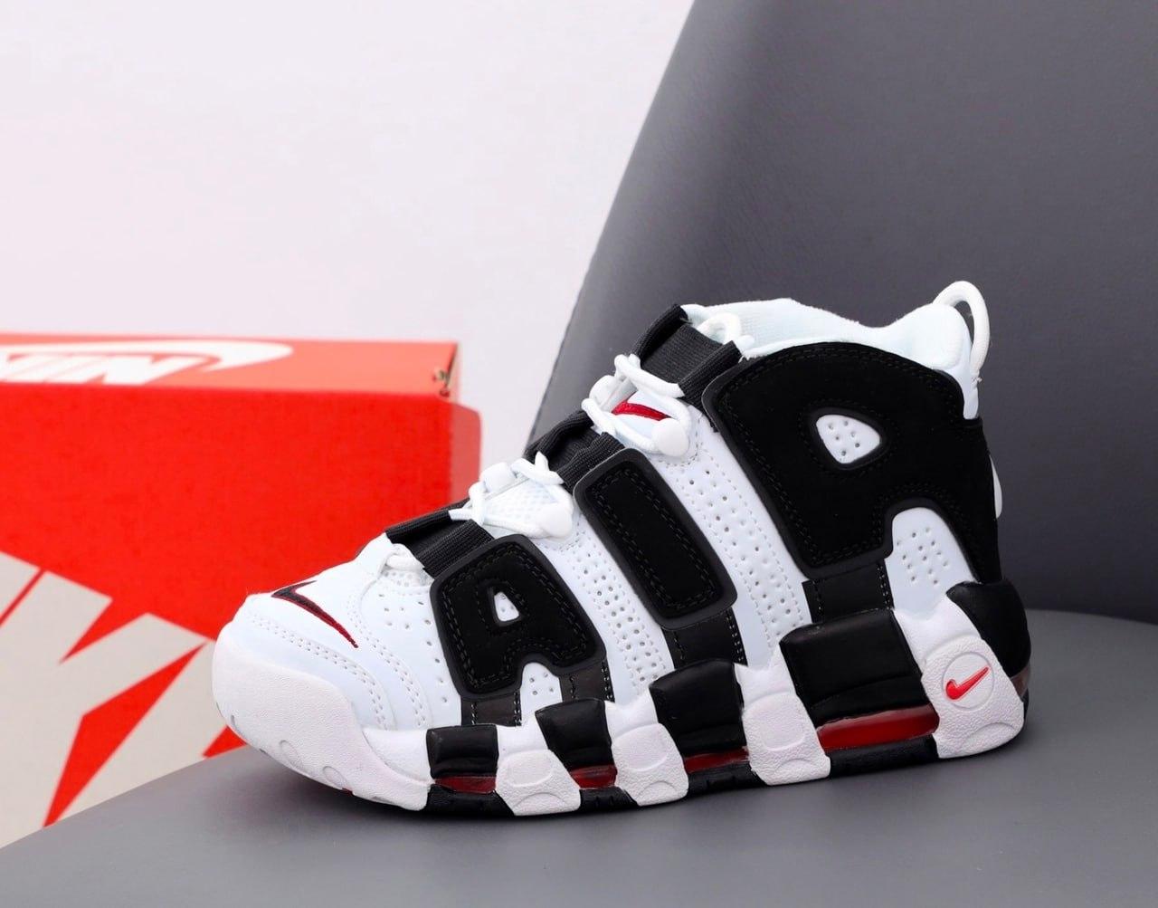 Чоловічі кросівки Nike Uptempo (чорні з білим і червоним) молодіжні спортивні кроси К11348 top, фото 1