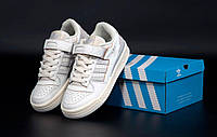 Женские кроссовки Adidas Forum 84 (белые с серым) качественные удобные модные кеды К14215 cross