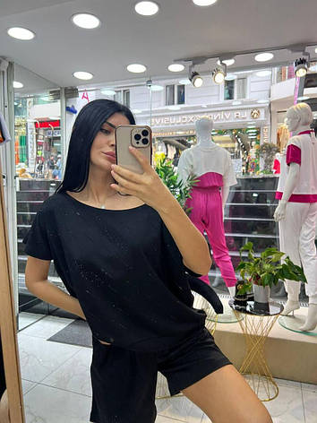 Жіночий турецький чорний літній костюм з шортами, фото 1