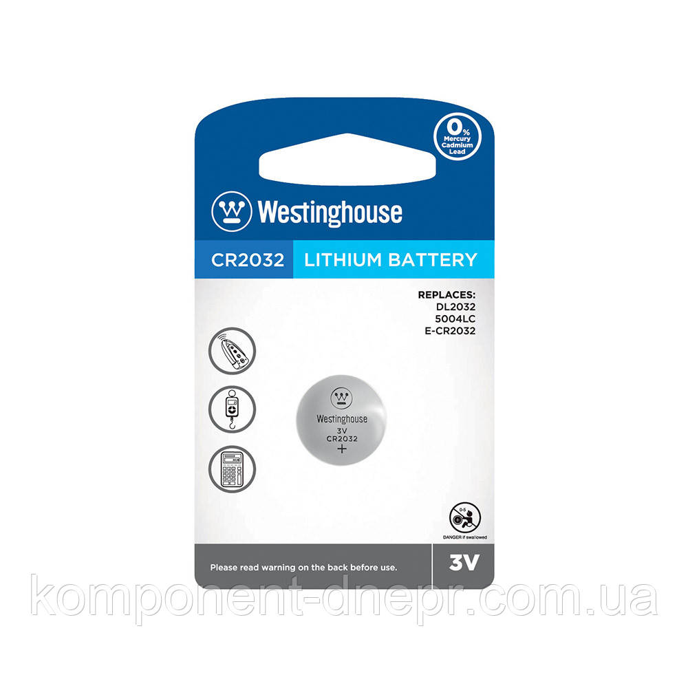 Літієва батарейка Westinghouse Lithium "таблетка" CR2032 1 шт./уп blister, фото 1