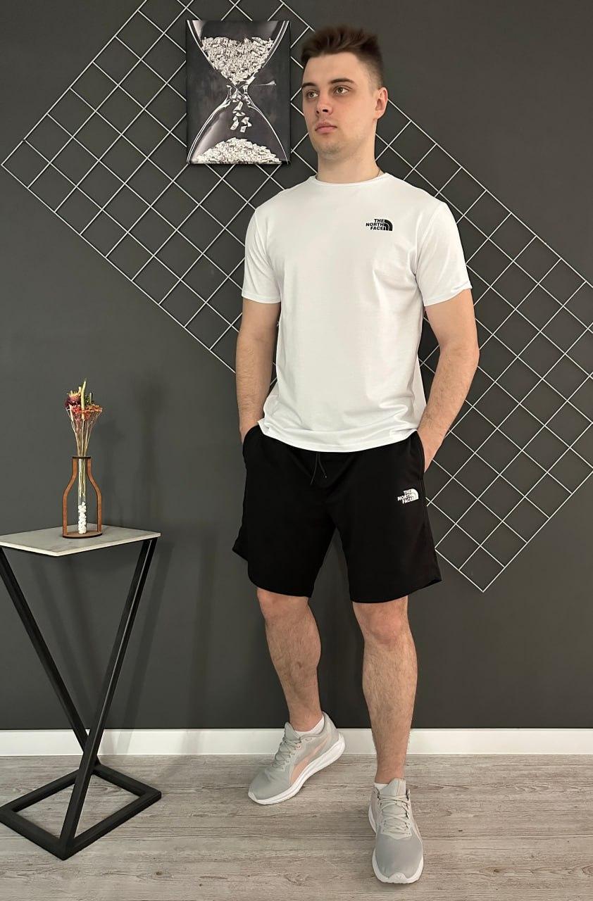 Чоловічий літній костюм The North Face Футболка + Шорти комплект Зе Норт Фейс на літо білий із чорним