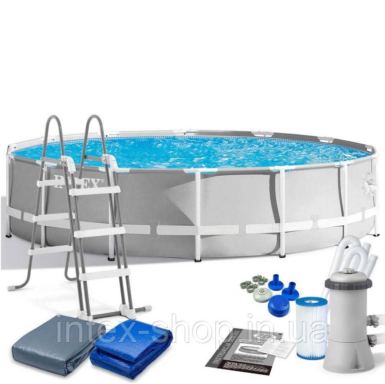 Каркасний басейн Intex 26720 (427х107 см) (Картриджний фільтр 3785 л/год, драбина, тент, підстилка)