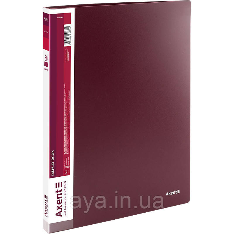 Папка з файлами, дисплей-книга Axent (A4, 30 файлів, бордовий) 1030-04-A