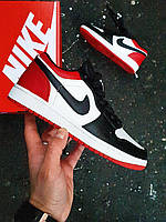 Женские кроссовки Nike Air Jordan 1 Low (красные с белым и чёрным) низкие осенние кеды Арт036 Найк Аир Джордан