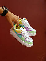 Женские кроссовки Nike Air Force 1 Shadow " Yellow Light green Mint" (белые) осенние кроссы Арт068 Найк тренд