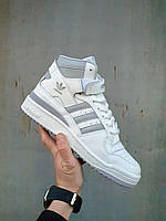 Мужские кроссовки Adidas Forum '84 High White Grey (серые с белым) высоке кроссы 220316-6 Адидас cross