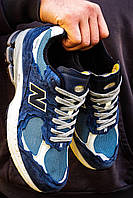 Мужские кроссовки New Balance 2002 Dark Blue (синие) модные универсальные демисезонные низкие кроссы I1140