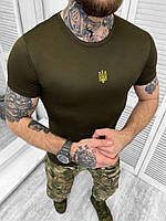 Тактическая потоотводящая футболка олива,тактическая футболка ЗСУ с гербом,футболка оливковая с тризубом