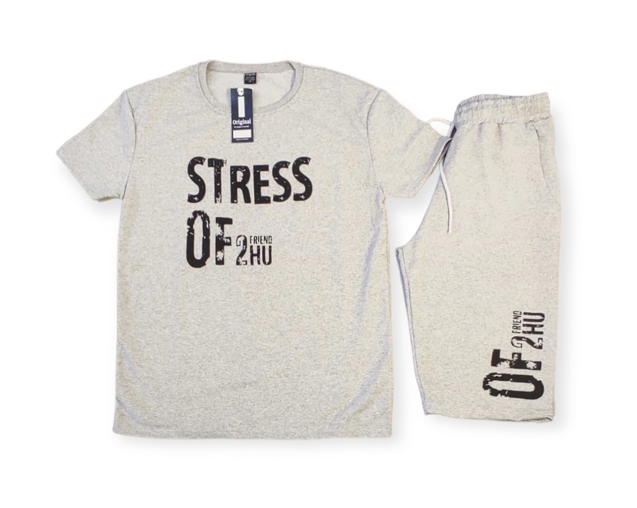 Костюм молодіжний для підлітка трикотажний світло-сірий, шорти з футболкою, фото 1