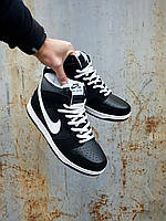 Мужские кроссовки Nike SB Dunk High Black White (черные с белым) высокие модные кроссы Арт2171-5 Найк СБ тренд