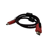05-07-016. Шнур HDMI (штекер - штекер), version 1.4, фильтр+сетка, чёрно-красный, в тех. уп., 80см