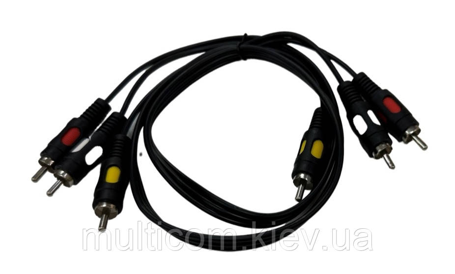 05-00-061К. Шнур 3RCA - 3RCA (штекер-штекер), черный, ATcom, 0,8м