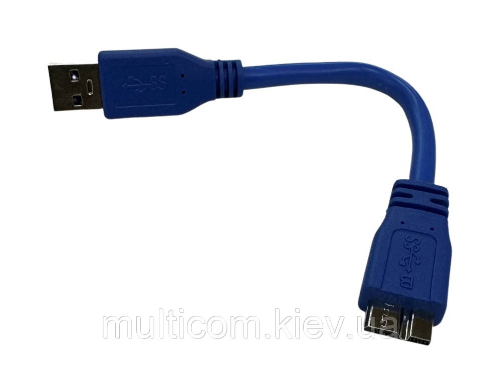 05-10-059. Шнур USB штекер А — штекер misro USB з живленням кутовий, version 3.0, синій, 15 см