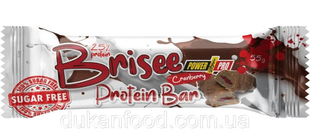 Протеїновий батончик BRISEE BAR з журавлиною, 25% білка, БЕЗ ЦУКРУ.