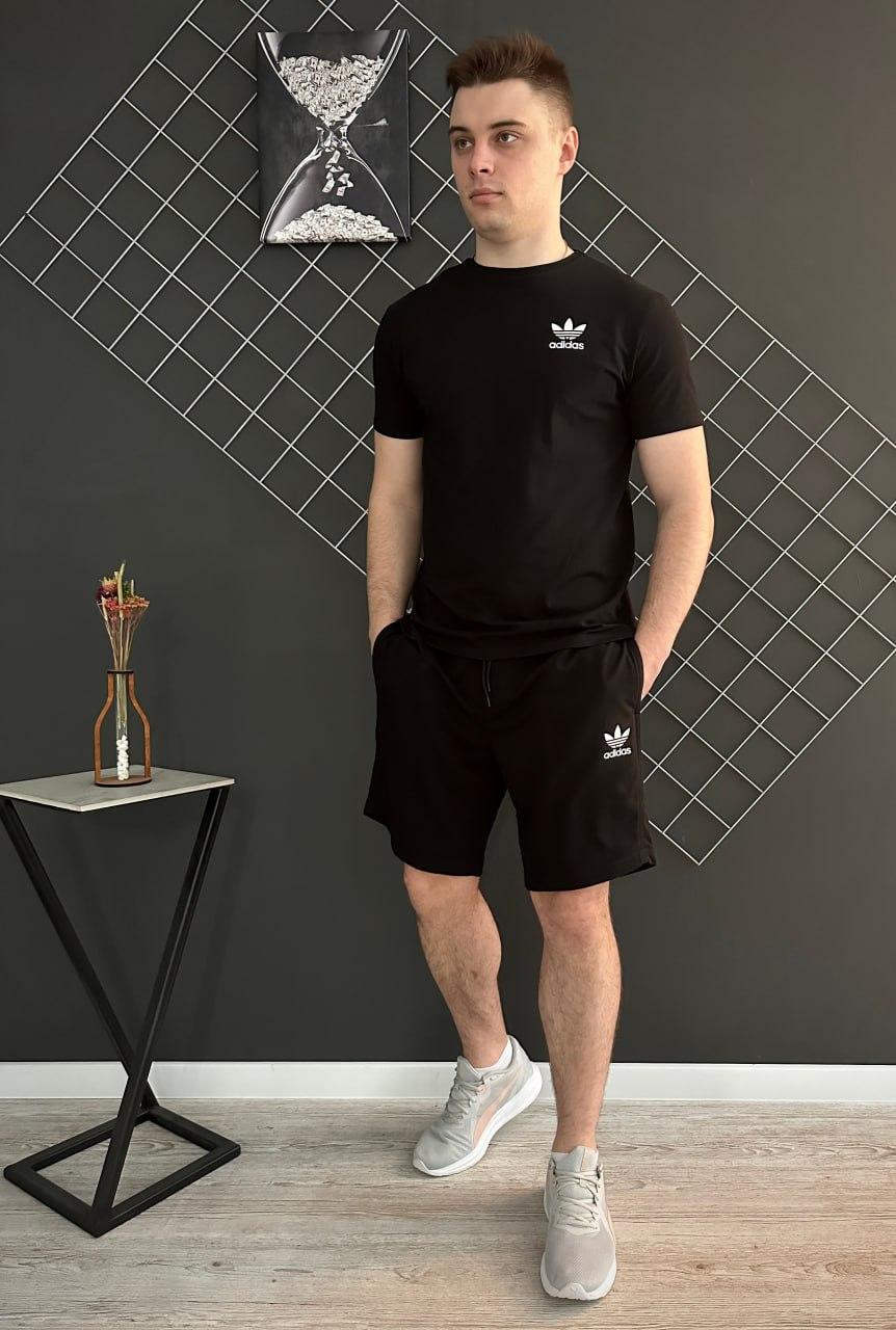 Чоловічий літній костюм Adidas Футболка + Шорти комплект Адідас на літо чорний