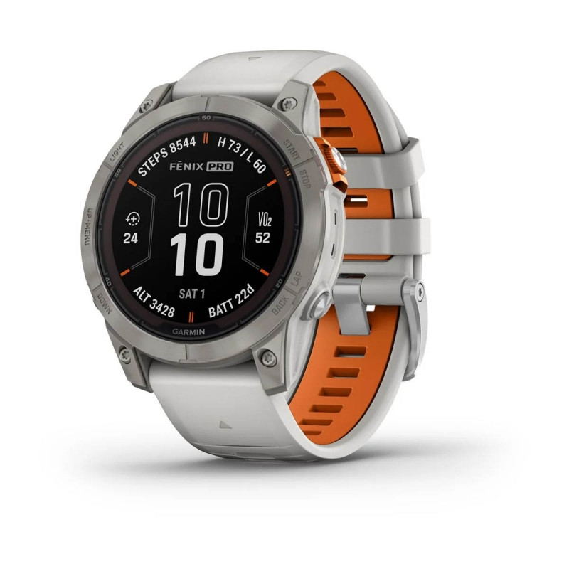 Смарт-годинник Garmin Fenix 7 Pro - Sapphire Solar Edition - титановий корпус з димчасто-сірим/помаранчевим ремінцем
