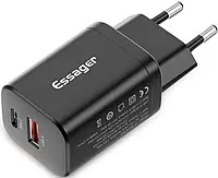 Сетевое зарядное устройство ESSAGER Journey PD+QC 30W Chager USB A+ Type-C EU Black (ECTPQS-ZTB01)