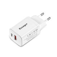 Сетевое зарядное устройство ESSAGER Journey PD+QC 30W Chager USB A+ Type-C EU White (ECTPQS-ZTB02)