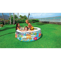 Круглый Детский надувной бассейн с надувным дном 152х56 см Аквариум Intex 58480