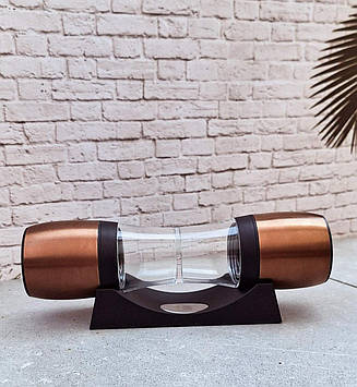 Млин подвійний механічний для спецій на підставці колір світле дерево BG-48520-RGD