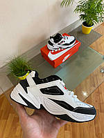 Женские кроссовки Nike M2K Tekno (бело черные с красным) демисезонные удобные кроссы D391 Найк тренд