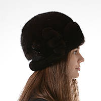 Женская зимняя норковая шляпа "Зигзаг" Темно коричневый