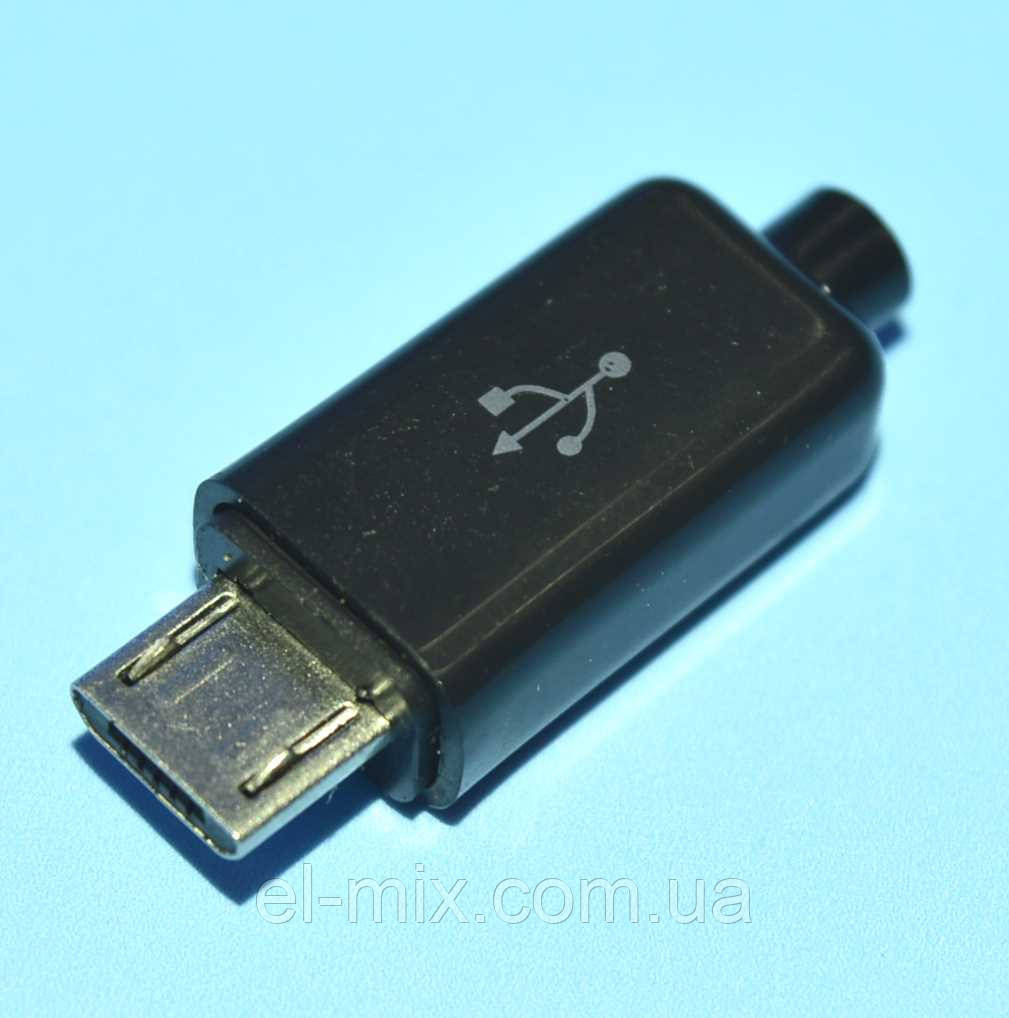 Штекер микро USB-4р на кабель, с корпусом (глянцевый пластик), черный, 1-1020 - фото 3 - id-p318951780
