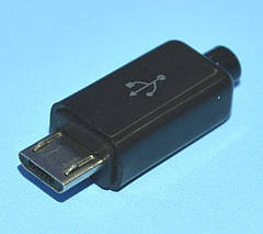 Штекер мікро USB-4р на кабель, з корпусом (глянсовий пластик), чорний, 1-1020