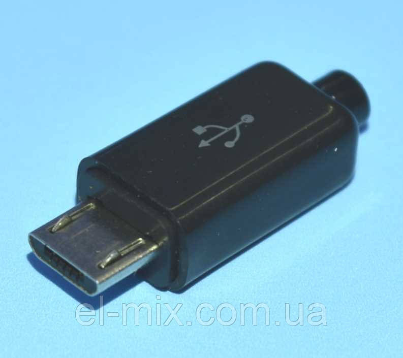 Штекер микро USB-4р на кабель, с корпусом (глянцевый пластик), черный, 1-1020 - фото 1 - id-p318951780