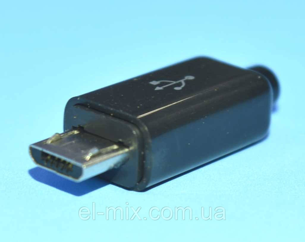 Штекер микро USB-4р на кабель, с корпусом (глянцевый пластик), черный, 1-1020 - фото 4 - id-p318951780
