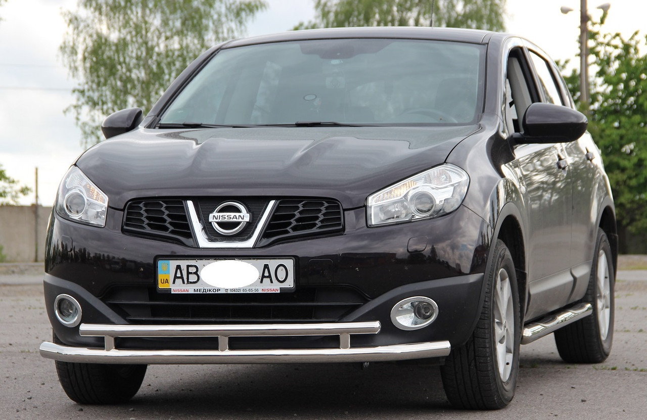 Захист переднього бампера ВУС подвійний Nissan Qashqai 06-13 14-17 17+ кенгурятник дуги пороги