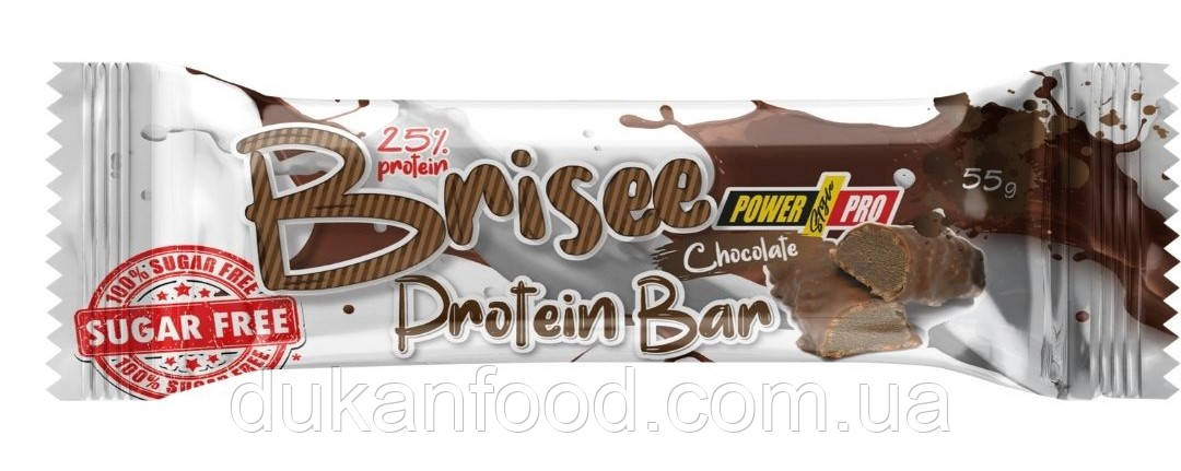 Протеїновий батончик BRISEE BAR зі смаком шоколаду, 25% білка, БЕЗ ЦУКРУ, 55 г